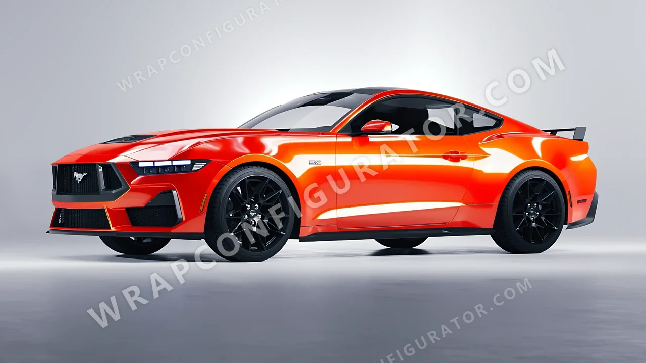 Orange Ford Mustang GT 2024 wrapped in Inozetek Dynamic PPF Student Driver Sungset Orange SD102