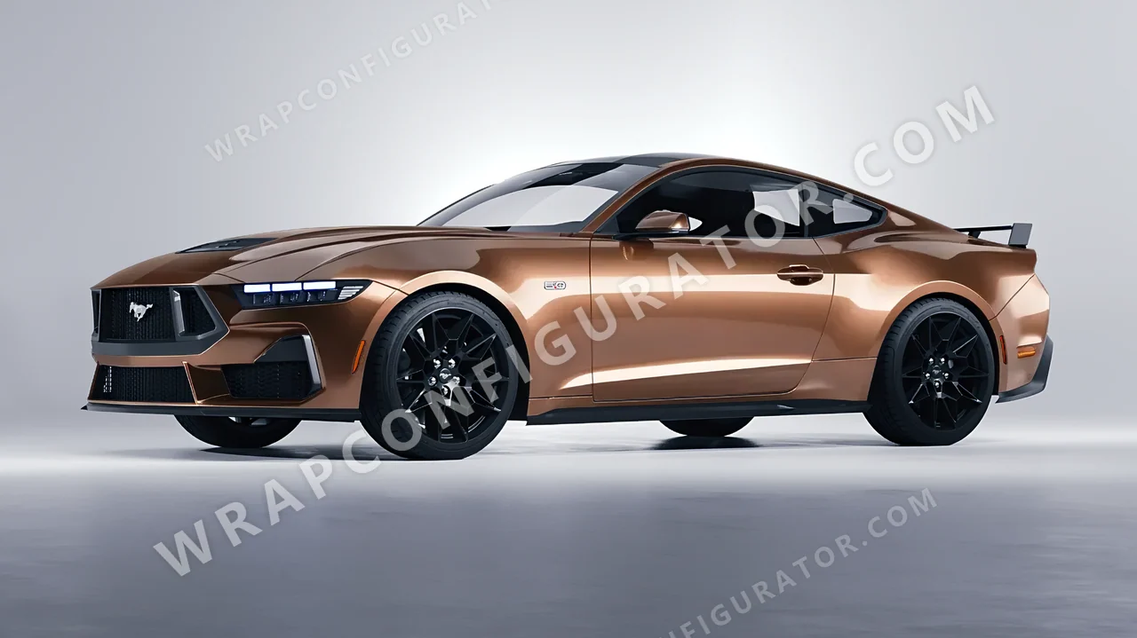 Orange Ford Mustang GT 2024 wrapped in ORACAL Bronze Antique 970RA-921G