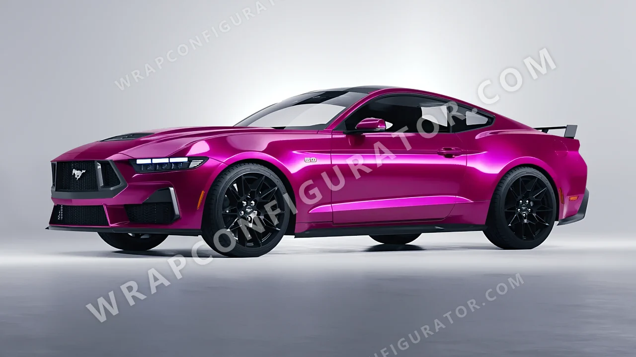 Pink Ford Mustang GT 2024 wrapped in 3M Gloss Fierce Fuchsia G348