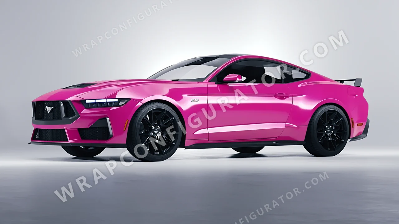 Pink Ford Mustang GT 2024 wrapped in 3M Gloss Hot Pink G103