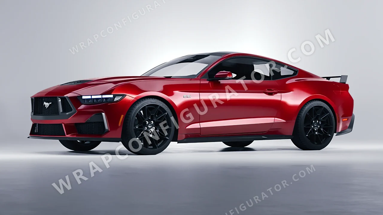 Red Ford Mustang GT 2024 wrapped in 3M Gloss Cinder Spark Red GP253