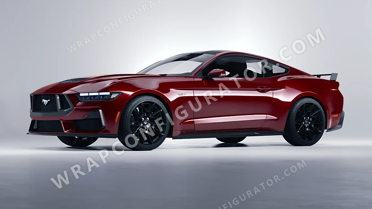 Red Ford Mustang GT 2024 wrapped in 3M Gloss Dark Red G83