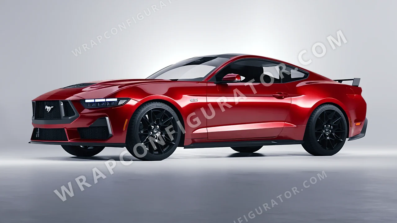 Red Ford Mustang GT 2024 wrapped in 3M Gloss Red Metallic G203