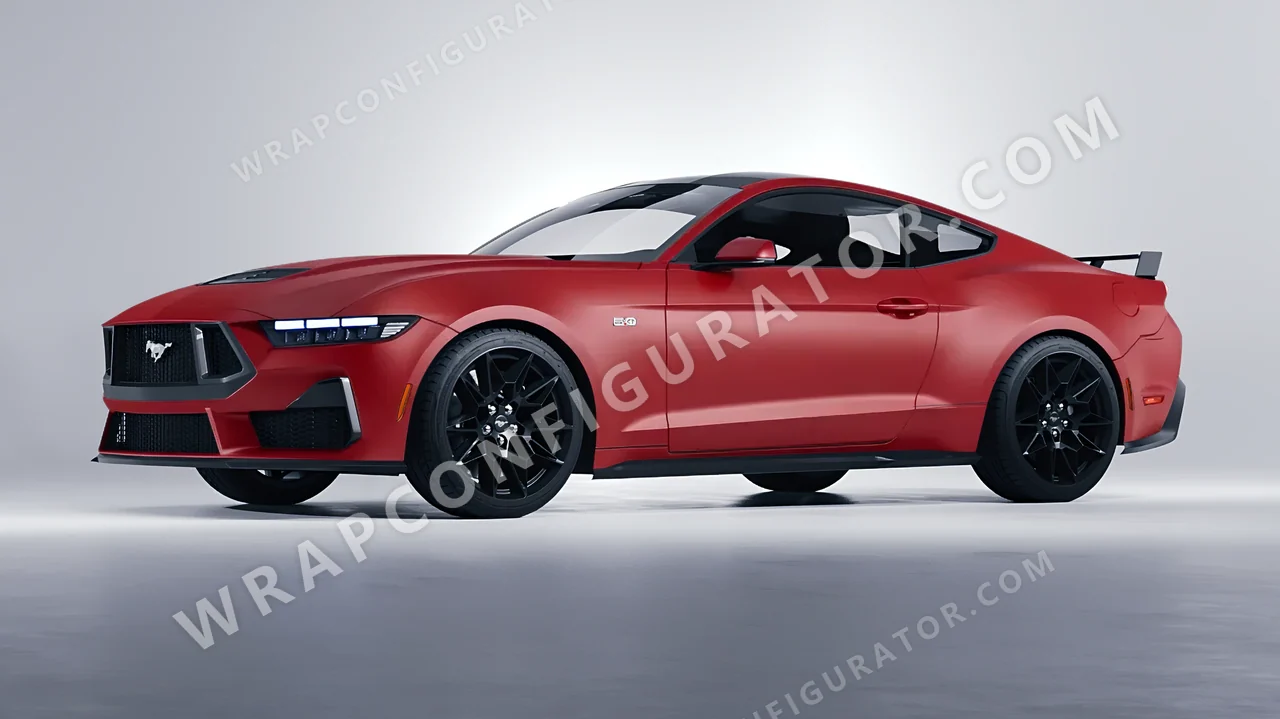 Red Ford Mustang GT 2024 wrapped in 3M Matte Red M13