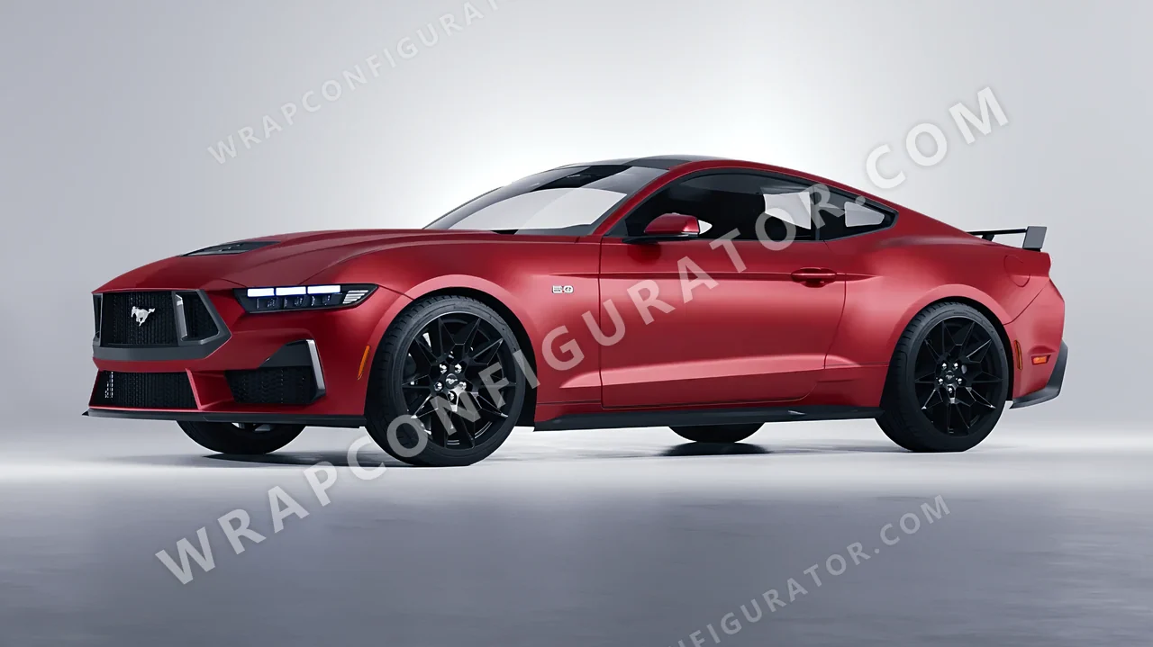 Red Ford Mustang GT 2024 wrapped in 3M Matte Red Metallic M203