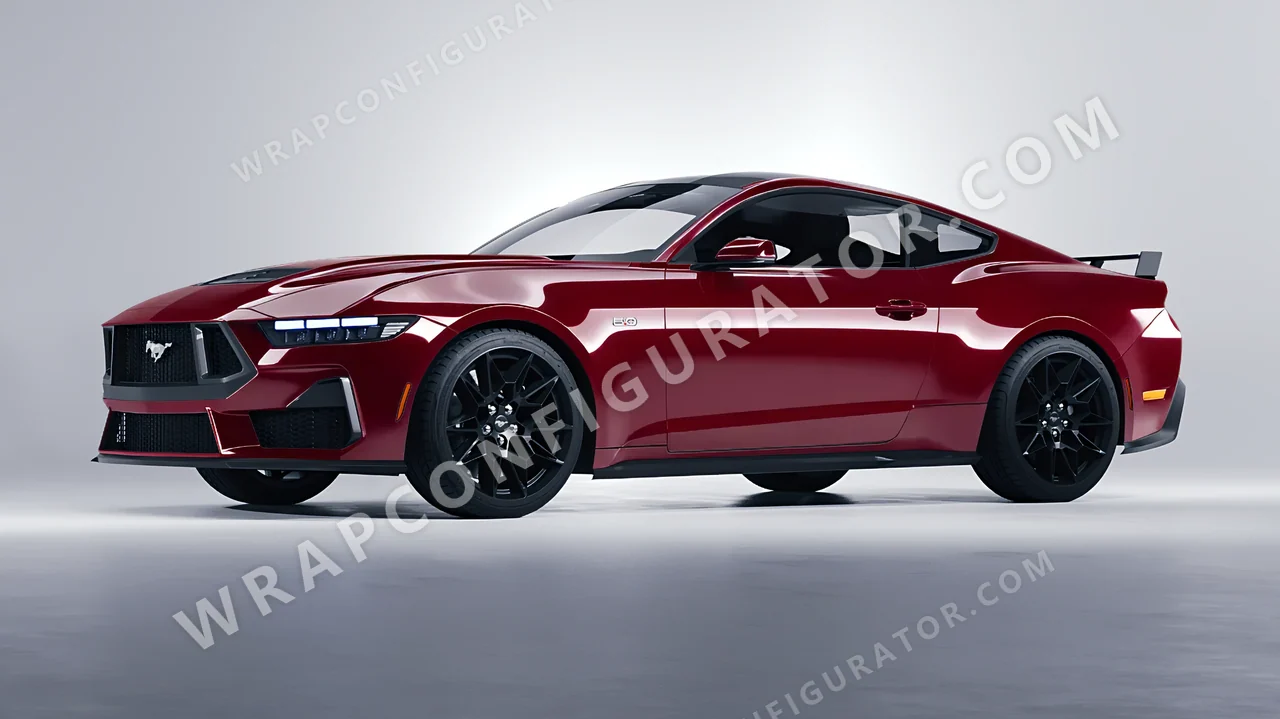 Red Ford Mustang GT 2024 wrapped in 3M Ruby Rosso HG73