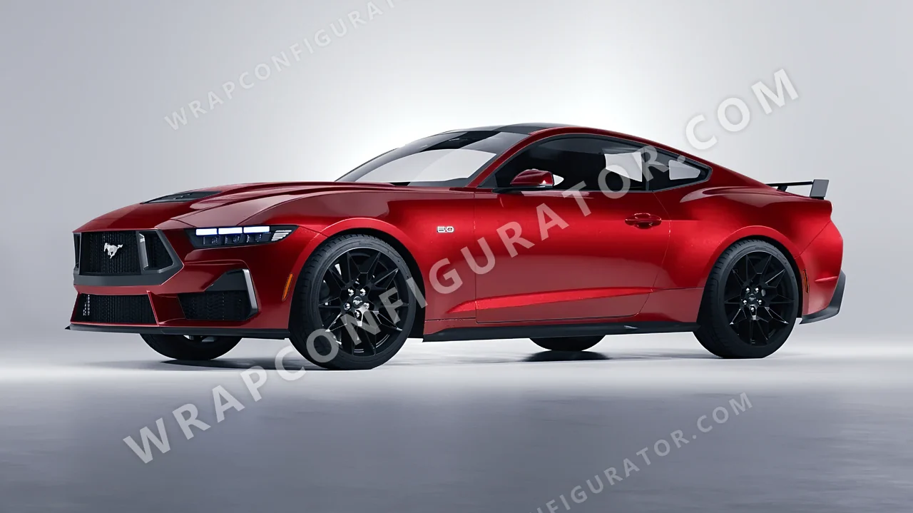 Red Ford Mustang GT 2024 wrapped in KPMF Vengeance Red K75403