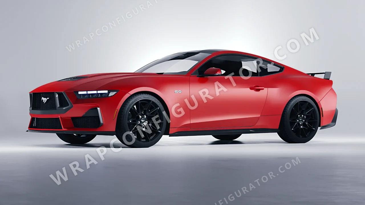 Red Ford Mustang GT 2024 wrapped in ORACAL Cardinal Red 970RA-028M
