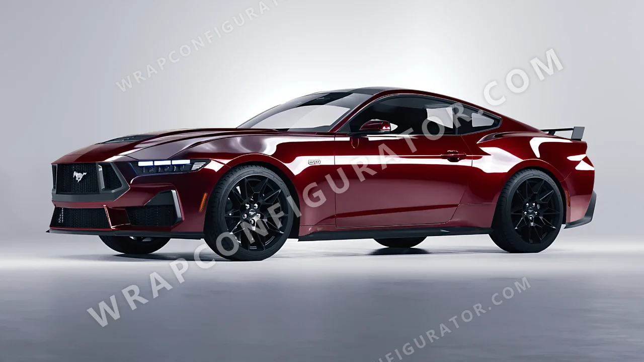 Red Ford Mustang GT 2024 wrapped in ORACAL Dark Red 970RA-030G