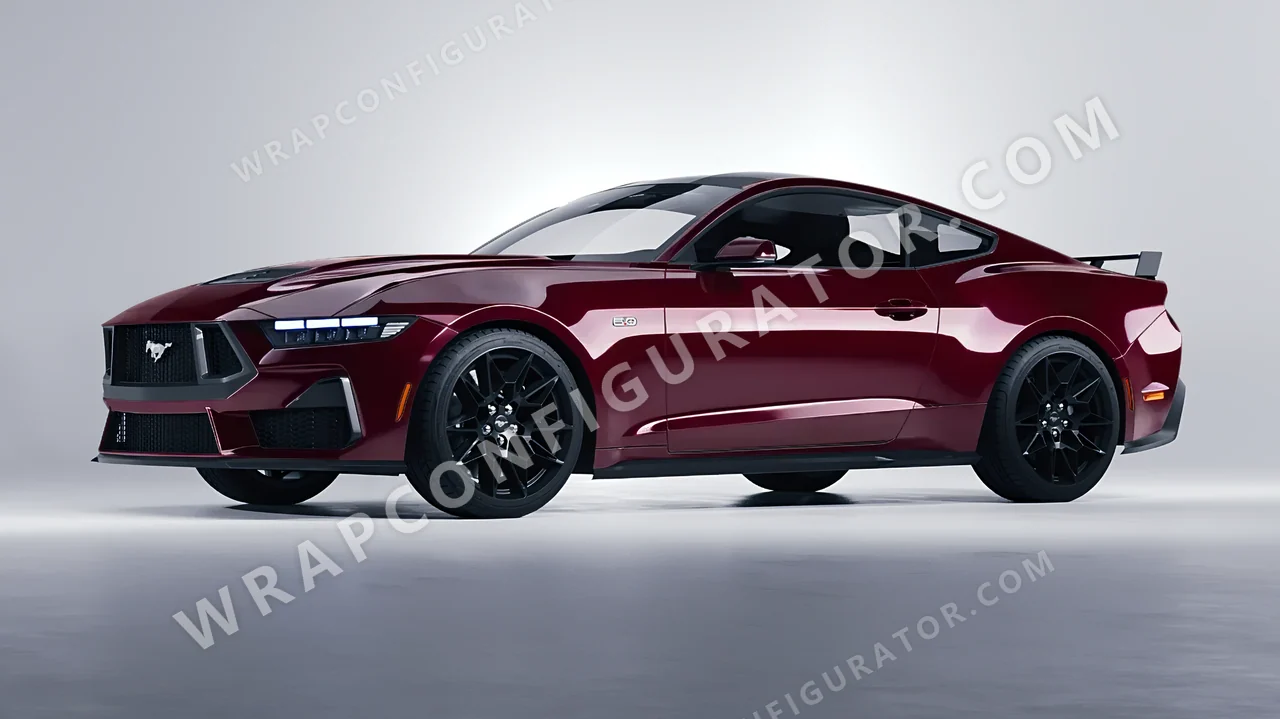 Red Ford Mustang GT 2024 wrapped in ORACAL Purple Red 970RA-026G