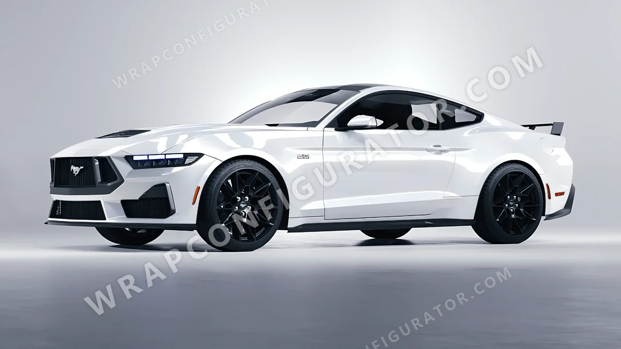 White Ford Mustang GT 2024 wrapped in 3M Gloss White Aluminum G120