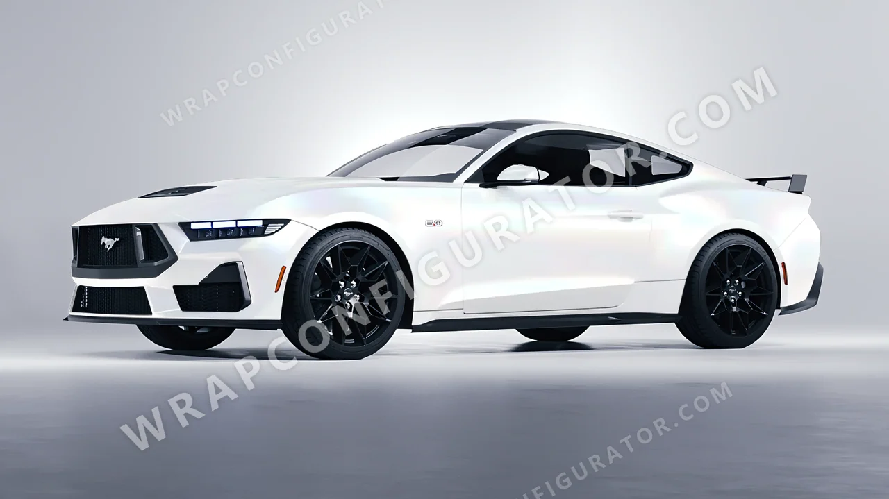 White Ford Mustang GT 2024 wrapped in 3M Satin Flip Ghost Pearl SP280