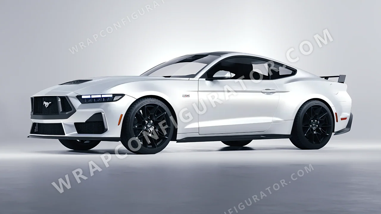 White Ford Mustang GT 2024 wrapped in 3M Satin White Aluminum S120