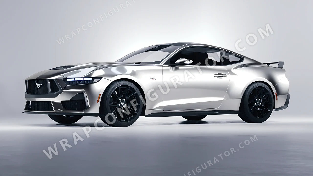 White Ford Mustang GT 2024 wrapped in 3M White Aluminum HG120