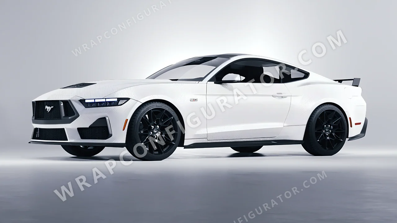 White Ford Mustang GT 2024 wrapped in Avery Dennison Carbon Fiber White SW900-115-X