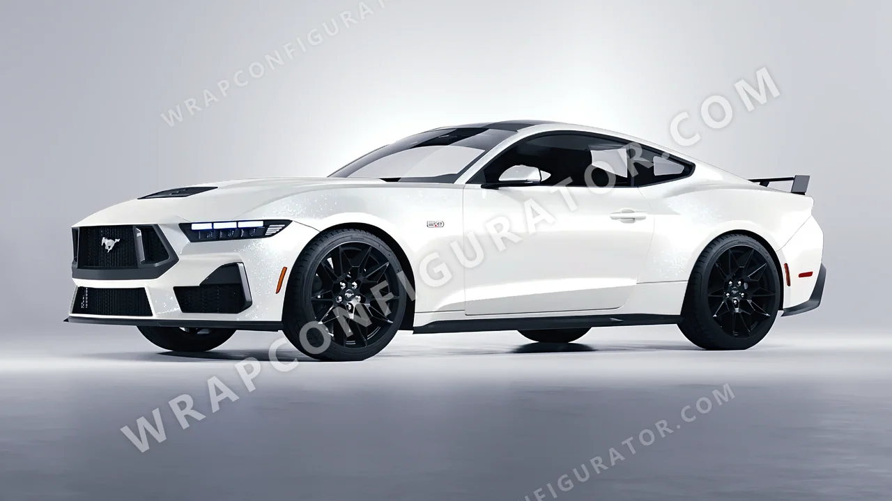 White Ford Mustang GT 2024 wrapped in Inozetek Dynamic PPF Moon White DPPF903