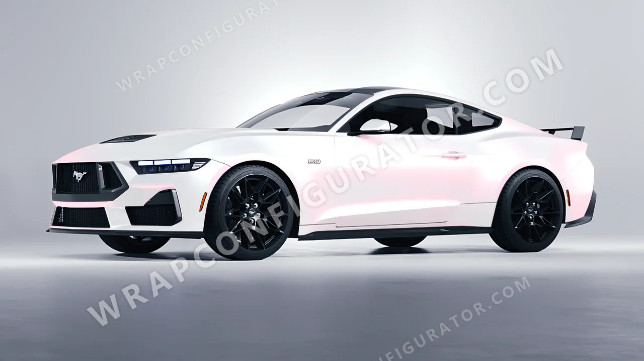 White Ford Mustang GT 2024 wrapped in KPMF Matt Pink White Starlight K75574