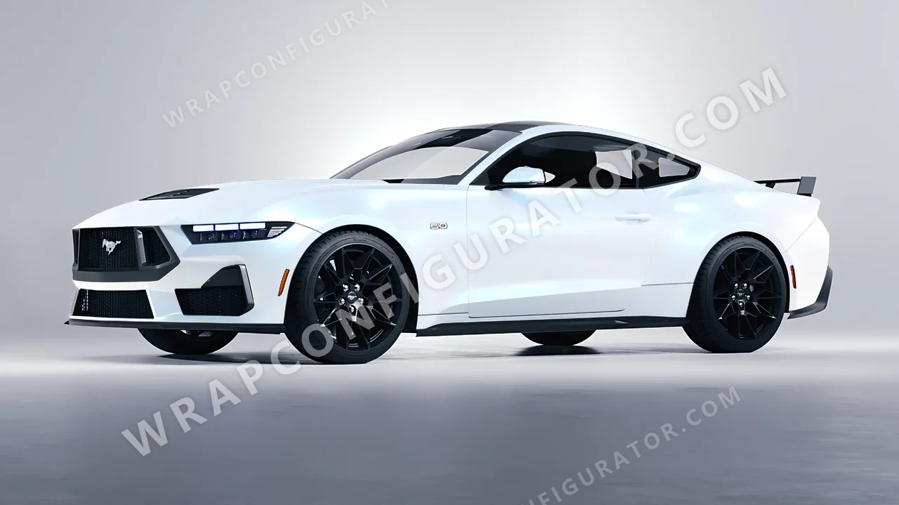 White Ford Mustang GT 2024 wrapped in KPMF Pacific Blue White Starlight K75476