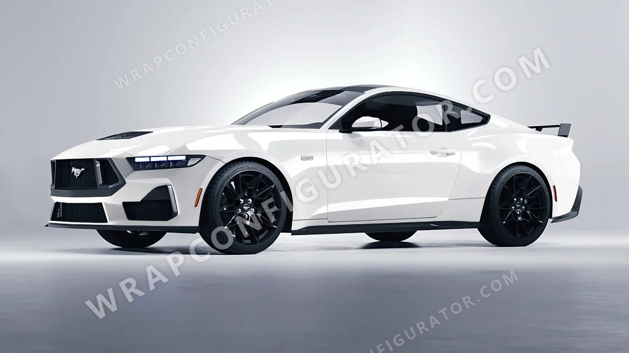 White Ford Mustang GT 2024 wrapped in KPMF Perfect White K75444