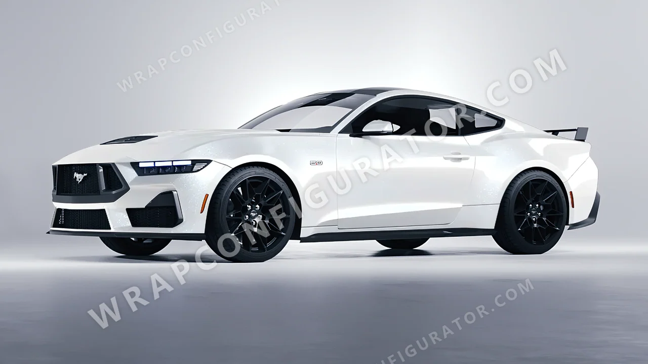 White Ford Mustang GT 2024 wrapped in ORACAL Crystal White 970RA-945G