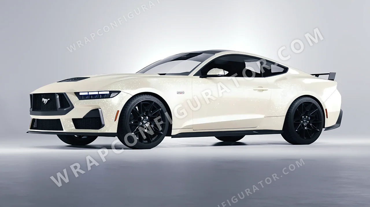 White Ford Mustang GT 2024 wrapped in ORACAL Nacre 970RA-946G