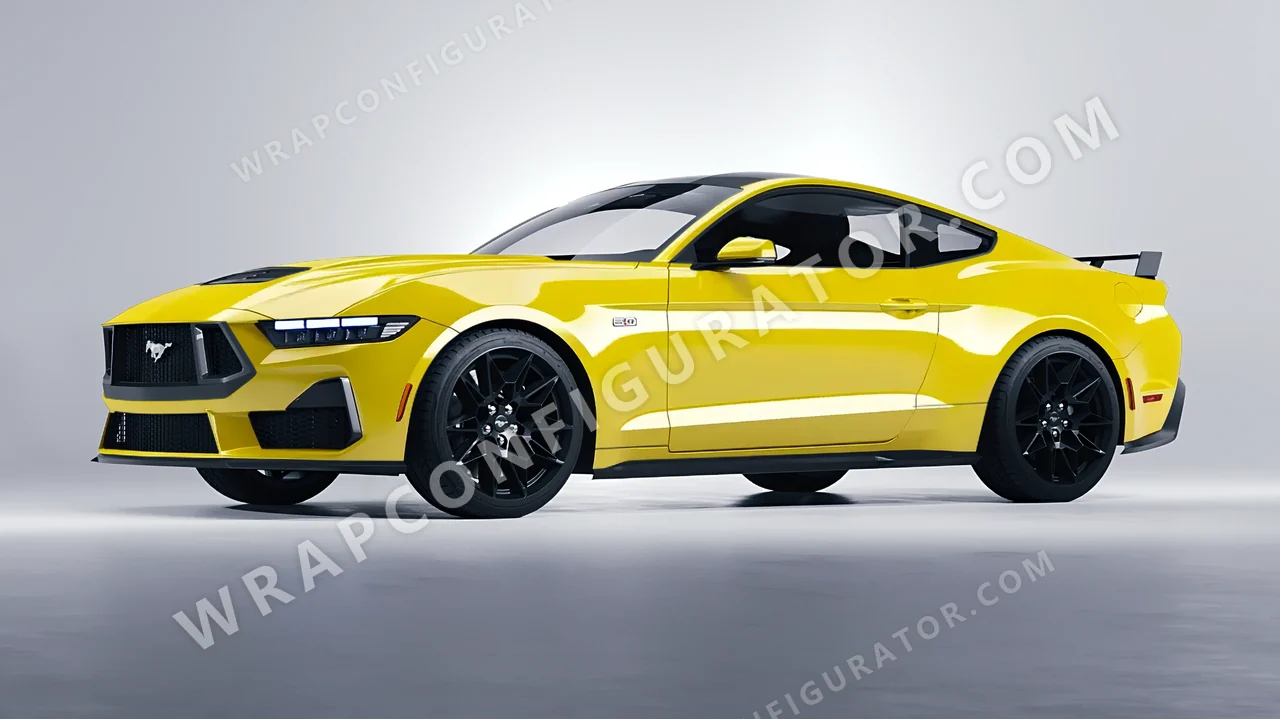 Yellow Ford Mustang GT 2024 wrapped in 3M Gloss Lucid Yellow G55