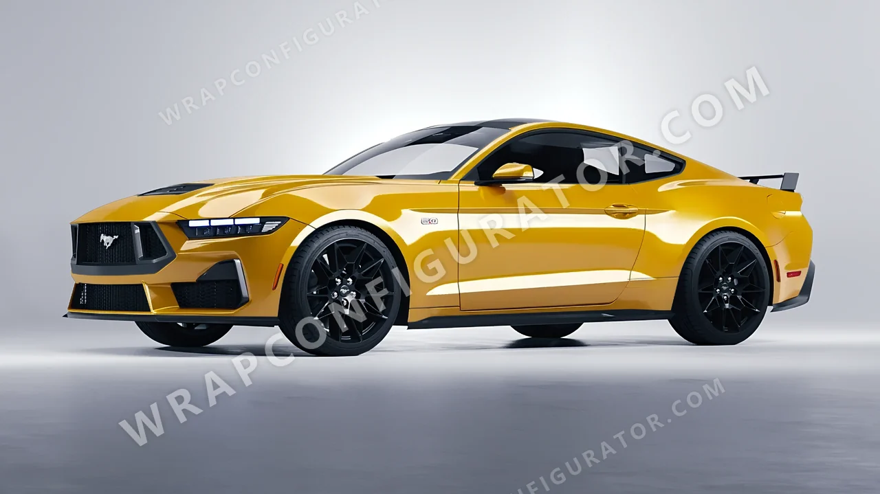 Yellow Ford Mustang GT 2024 wrapped in 3M Gloss Sunflower G25