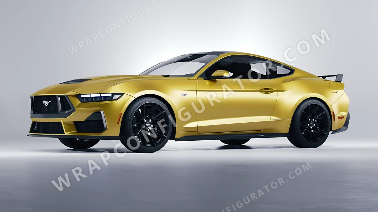 Yellow Ford Mustang GT 2024 wrapped in 3M Satin Bitter Yellow S335