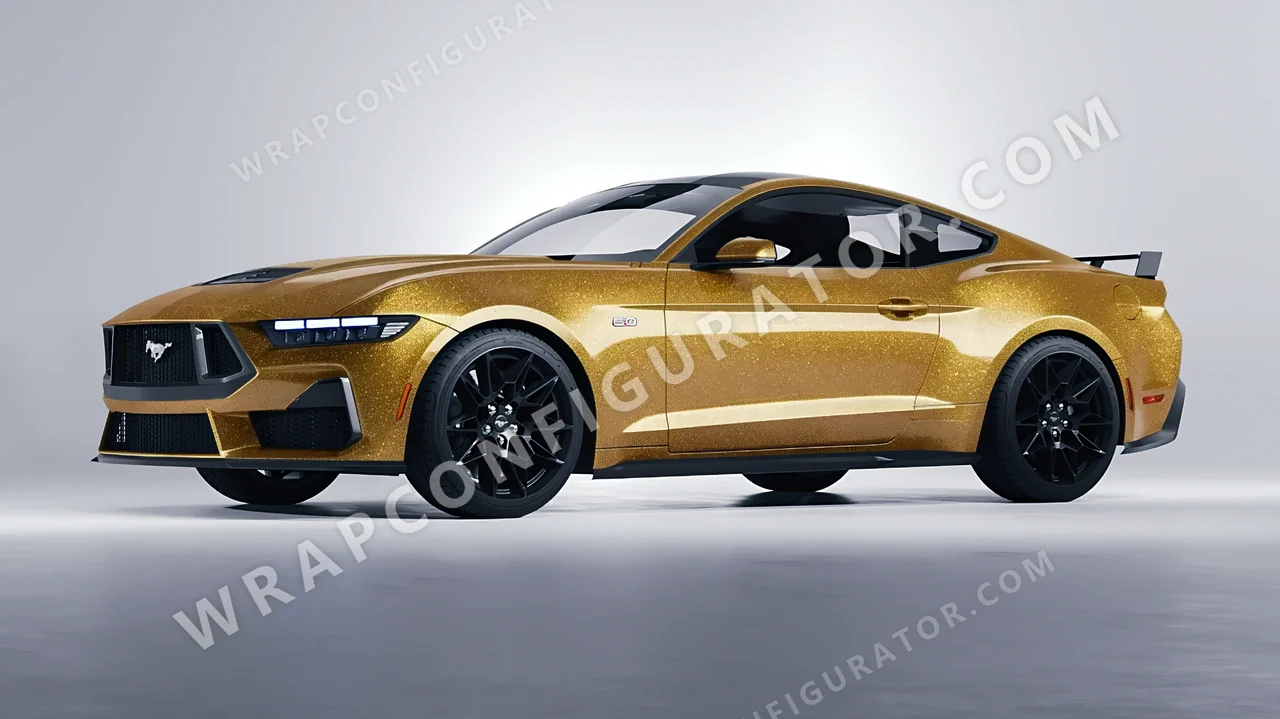Yellow Ford Mustang GT 2024 wrapped in Avery Dennison Amber SW900-221-D
