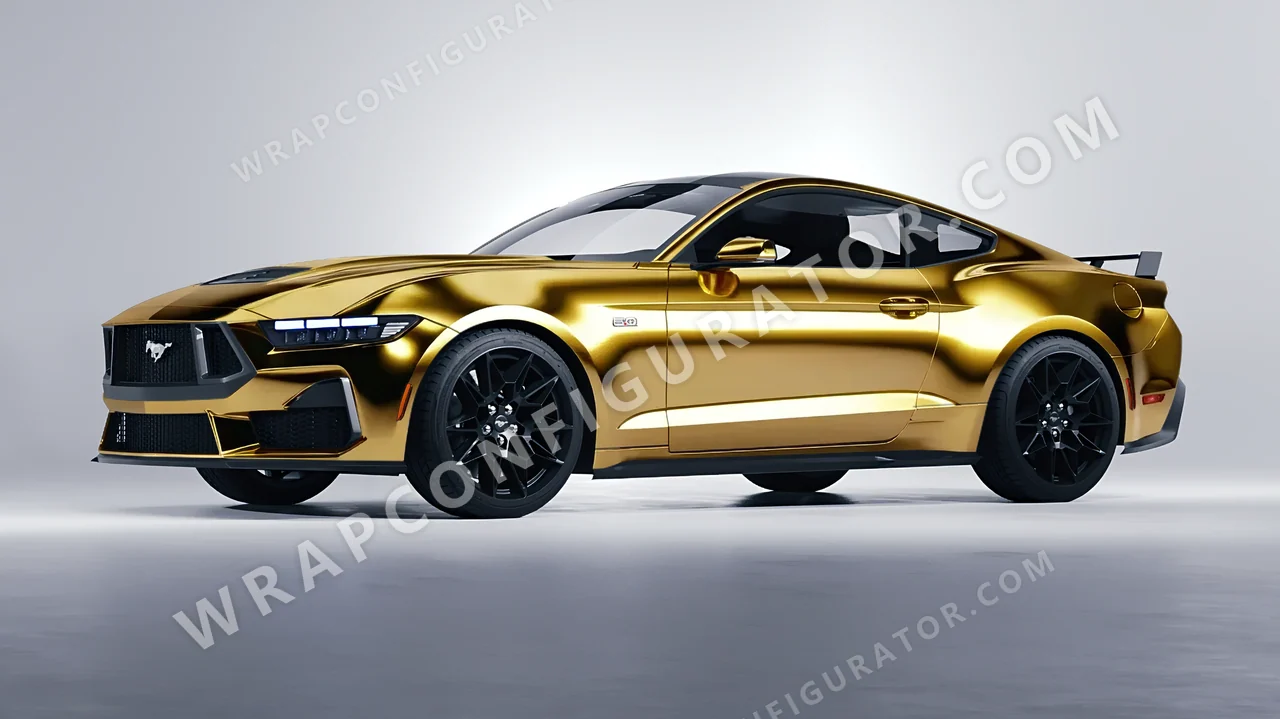 Yellow Ford Mustang GT 2024 wrapped in Avery Dennison Gold SF100-604-S
