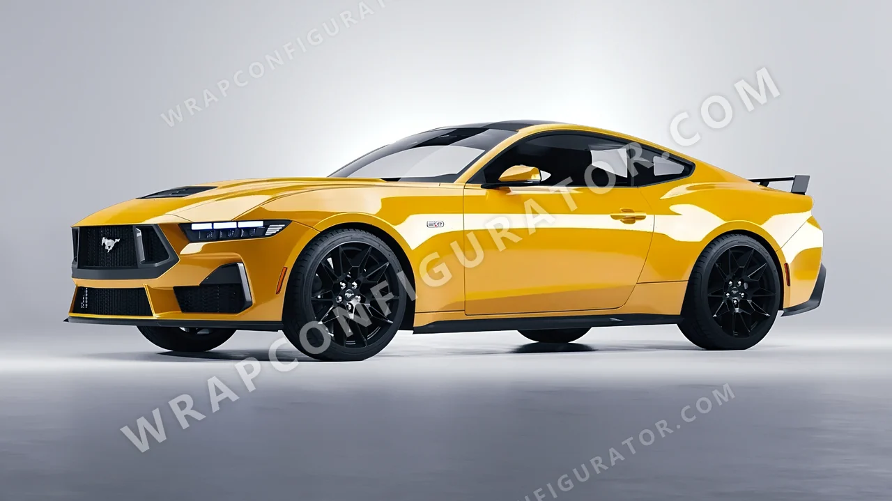 Yellow Ford Mustang GT 2024 wrapped in KPMF Honey Yellow K75436
