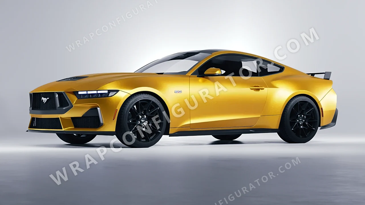 Yellow Ford Mustang GT 2024 wrapped in KPMF Matt Sonic Yellow K75538