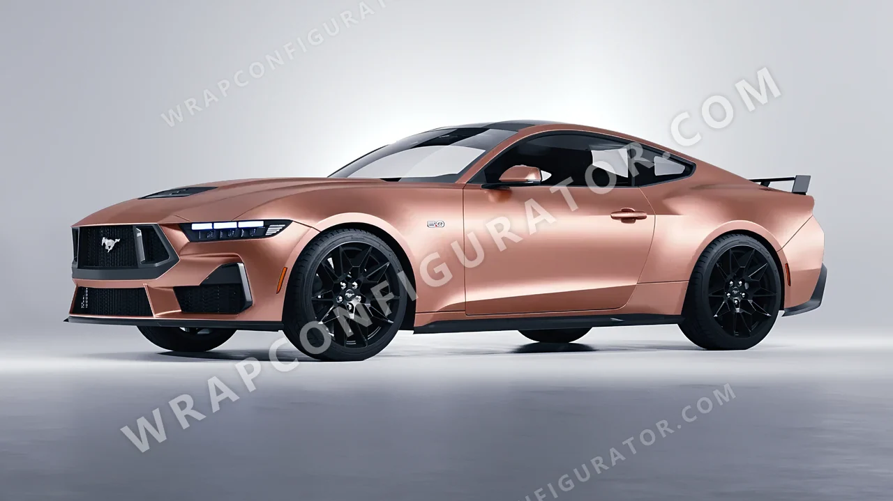 Yellow Ford Mustang GT 2024 wrapped in KPMF Rose Gold K75555