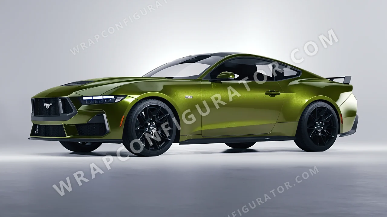 Yellow Ford Mustang GT 2024 wrapped in KPMF Verde Solaris K75439