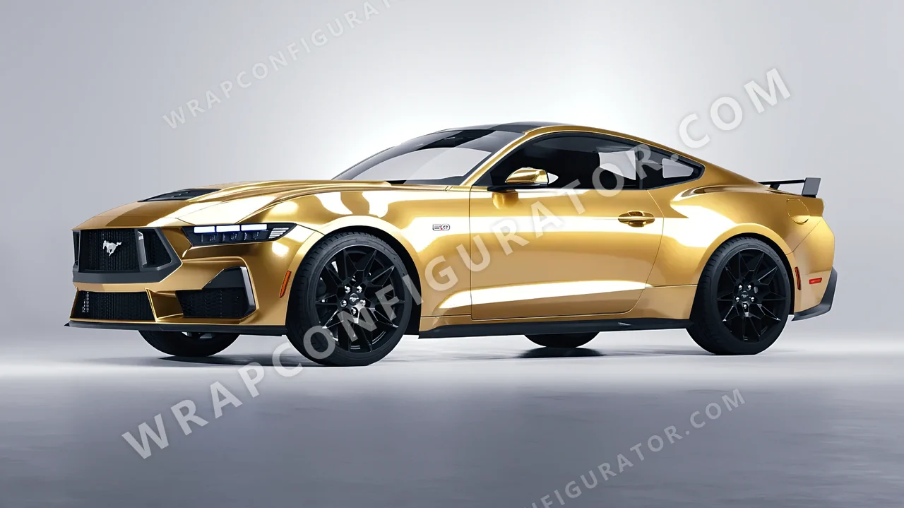 Yellow Ford Mustang GT 2024 wrapped in ORACAL Divine Gold 970RA-995G