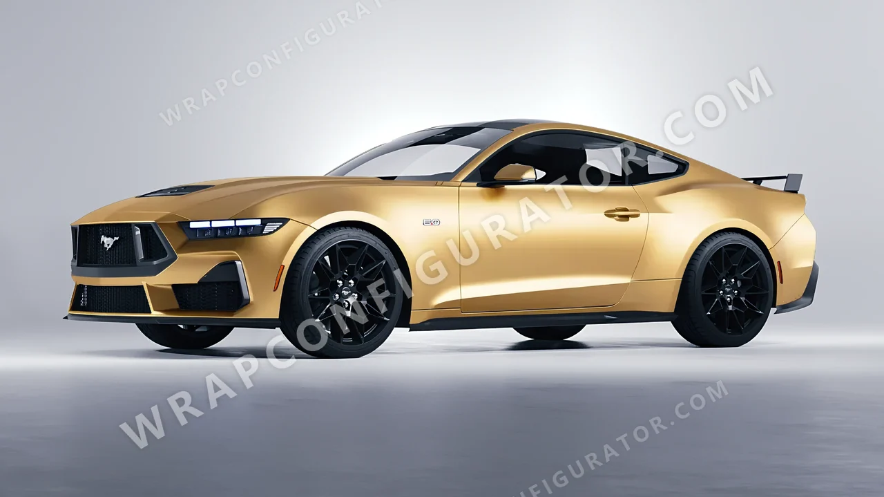 Yellow Ford Mustang GT 2024 wrapped in ORACAL Divine Gold 970RA-995M
