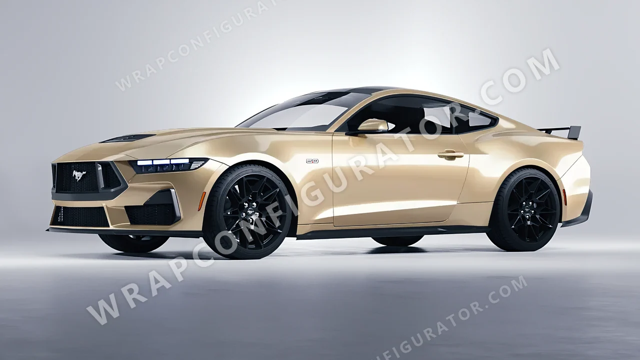 Yellow Ford Mustang GT 2024 wrapped in ORACAL Pyrite 970RA-926G