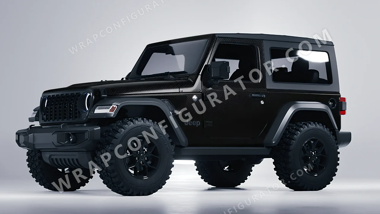 Black Jeep Wrangler Willys 2024 wrapped in 3M Matrix Black MX12