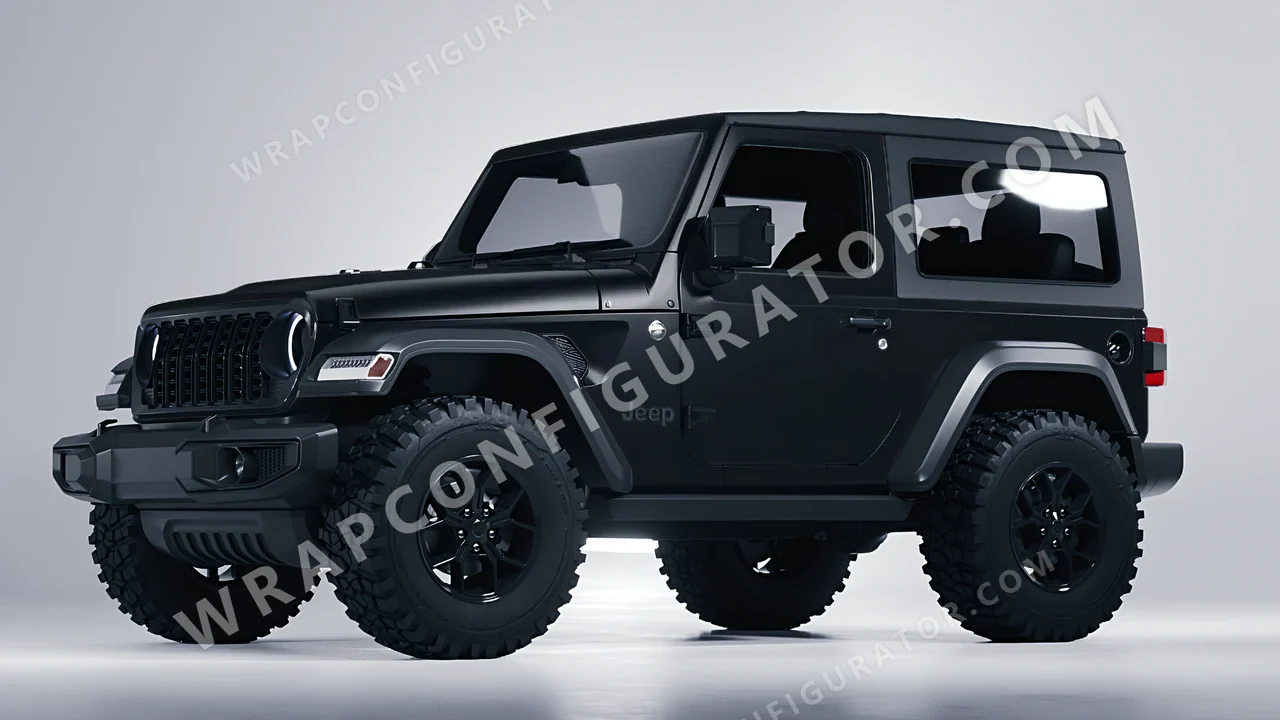 Black Jeep Wrangler Willys 2024 wrapped in Avery Dennison Black SW900-180-O