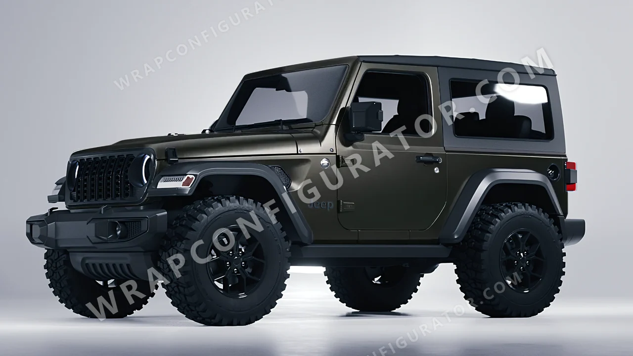 Black Jeep Wrangler Willys 2024 wrapped in Avery Dennison Dark Basalt SW900-871-M