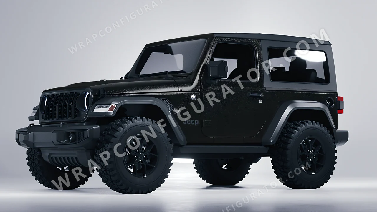 Black Jeep Wrangler Willys 2024 wrapped in Avery Dennison Rugged Onyx Black SW900-182-X