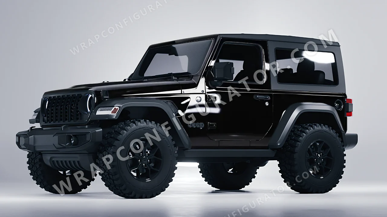 Black Jeep Wrangler Willys 2024 wrapped in Inozetek Dynamic PPF Piano Black DPPF701