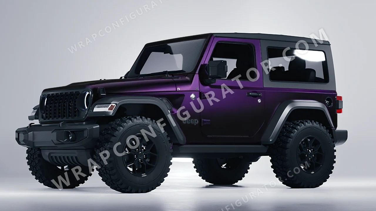 Black Jeep Wrangler Willys 2024 wrapped in KPMF Frozen Midnight Purple K75570