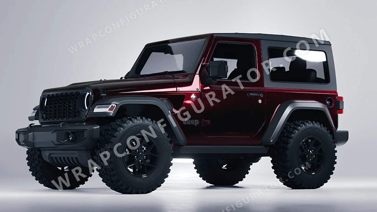 Black Jeep Wrangler Willys 2024 wrapped in KPMF Midnight Crimson Bloom K75447