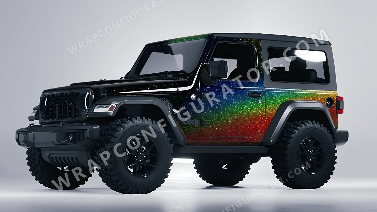 Black Jeep Wrangler Willys 2024 wrapped in KPMF Morpheus Black Starlight K75470