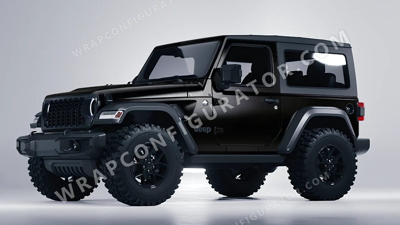 Black Jeep Wrangler Willys 2024 wrapped in KPMF Perfect Black K75530