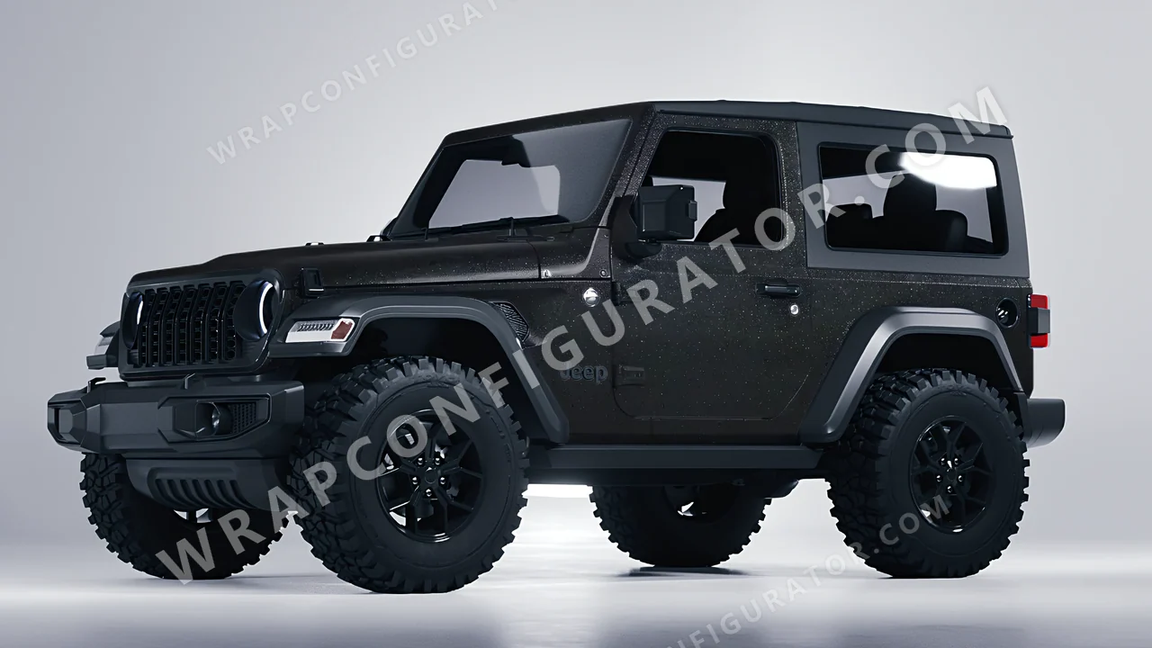 Black Jeep Wrangler Willys 2024 wrapped in ORACAL Matt Black Galactic Gold 970RA-905M