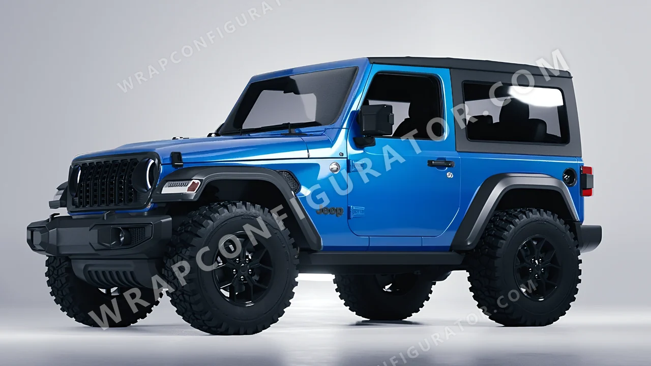 Blue Jeep Wrangler Willys 2024 wrapped in 3M Gloss Blue Fire G337
