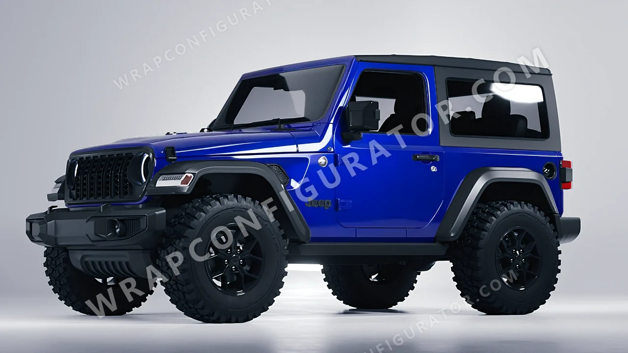 Blue Jeep Wrangler Willys 2024 wrapped in 3M Gloss Cosmic Blue G377