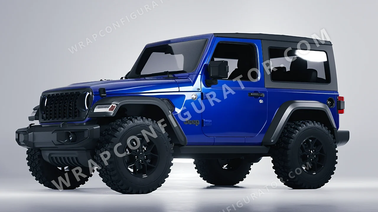 Blue Jeep Wrangler Willys 2024 wrapped in 3M Gloss Deep Blue Metallic G217